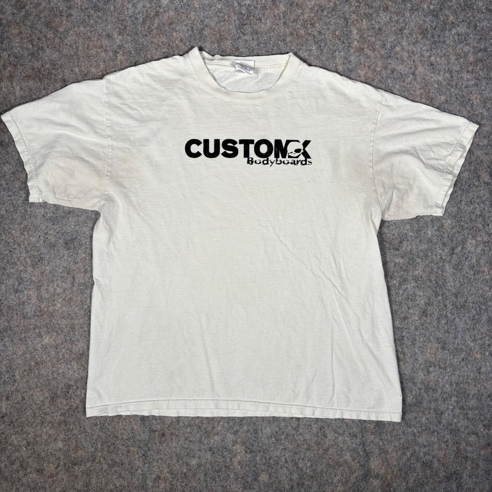 Custom X Bodyboards Graphic T-Shirt Mens L White Short Sleeve‎ Skull Surf Skate